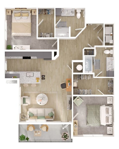 Floor plan for 2 beds, 2 baths, 1200 sqft
